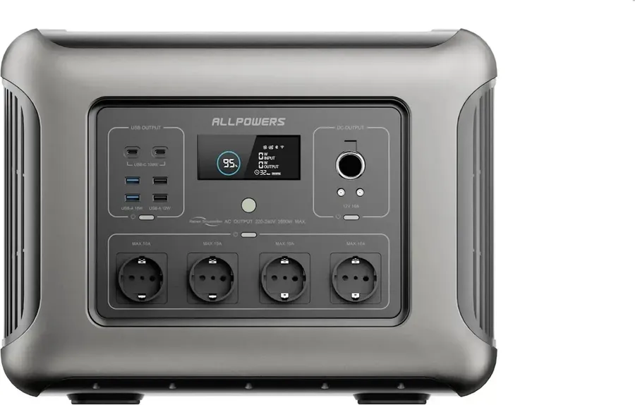 AllPowers R2500 V2 — спереди: экран, USB, четыре розетки