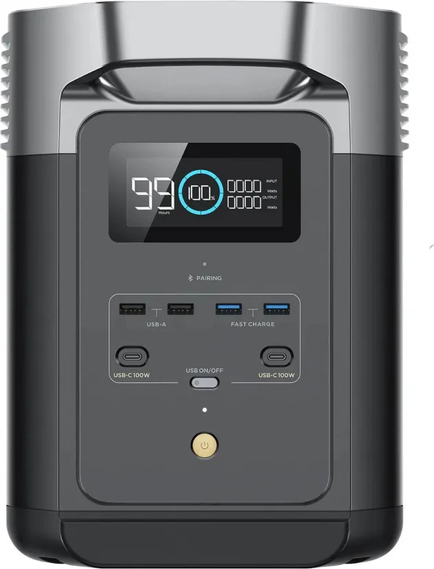 EcoFlow Delta 2 — спереди: экран, USB
